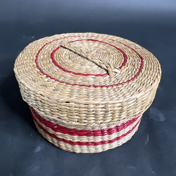 VTG Colored Sweetgrass Baskets Set of 3 w/Lids Tight Weave Boho Natural Decor - Picture 4 of 11